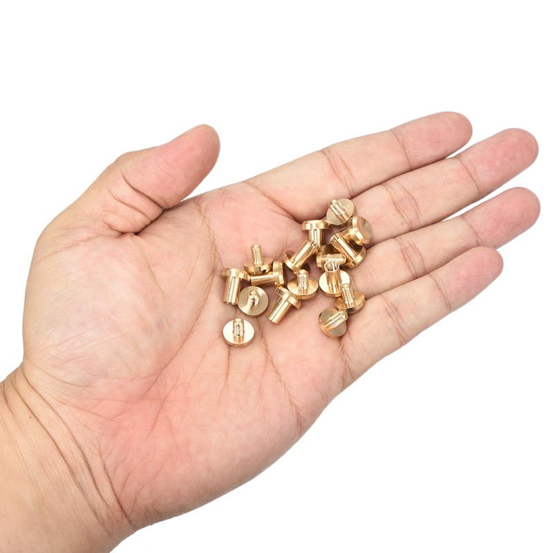sourcing map 8Pcs Brass Chicago Screw, 8mm Concave Leather Rivets