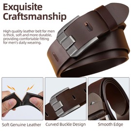 Kinwodon Mens Belt Leather, Genuine Leather Belts for Man with Anti-Scratched Buckle for Jeans Suit Work and Special Occasion Brown with Hole Puncher