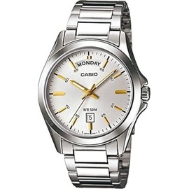 Casio MTP1370D-7A2 Analog Silver Strap Unisex Adult Watch, White Dial, 45 × 39.8 × 8.8 mm