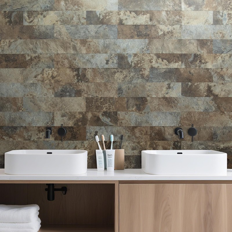 AULIGET 4-Piece Beige & Brown Slate Peel and Stick Backsplash