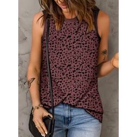 EVALESS Tank Top for Women Fashion 2025 2024 Summer Crewneck Sleeveless Shirts Clothing Trendy Polka Dots Tops Shirts Loose Fit Basic Casual Vacation Outfits Red Medium