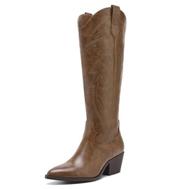 LISYIIZ Westen Cowboy Boots for Women Knee High Mothers Day Gifts Cowgirl Boots with Zip Retro Embroidered Block Heel for Girls Ladies Spring Summer - Brown 9 M US