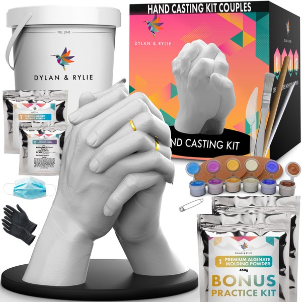 Dylan & Rylie Hand Casting Kit for Couples - Complete DIY Plaster Mold & Painting Set with Practice Kit & Elegant Mounting Plaque - Perfect for Anniversary, Wedding & Birthday Gifts