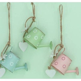 Set of 3 Metal hanging Decorations - Pastel Tin Watering Cans in 3 colours by Gisela Graham