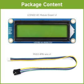 Waveshare LCD1602 I2C Module, Compatible with Raspberry Pi 5/4B/3B/Pico/Pico W/Pico WH, 32 Characters LCD, 3.3V/5V, Backlight Adjustable, Green