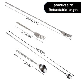 Wjelet 2Pcs Extendable Fork Spoon, Telescopic Fork Extendable Fork, Long Forks and Spoons Extends to 25", for BBQ, Fruit