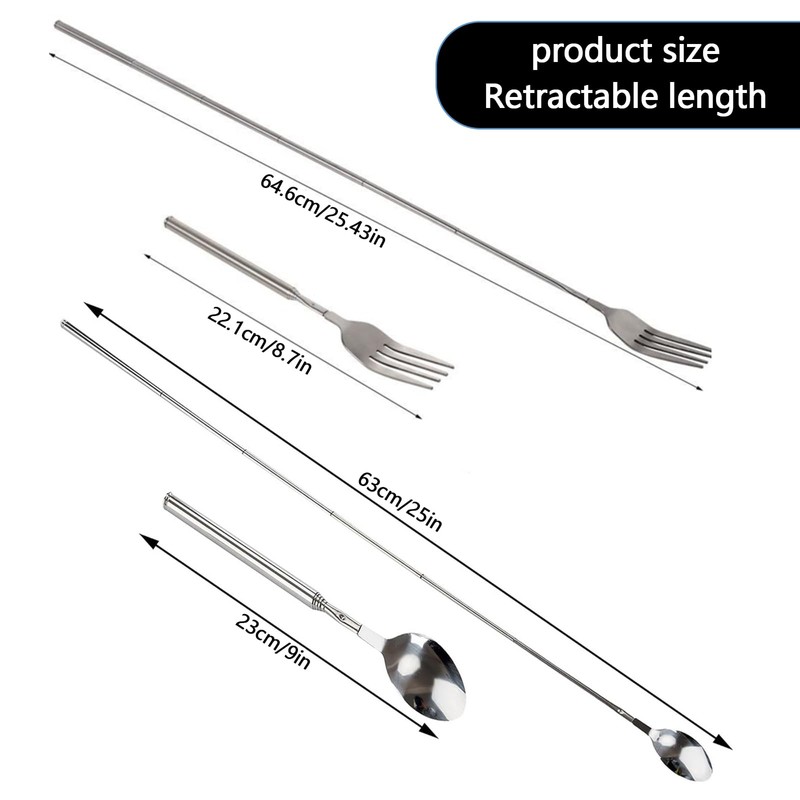 Wjelet 2Pcs Extendable Fork Spoon, Telescopic Fork Extendable Fork, Long