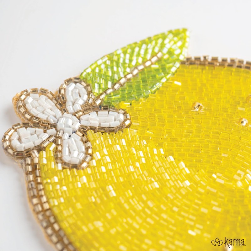 Karma, Lemon Beaded Drink Coasters Set of 4, Summer Round