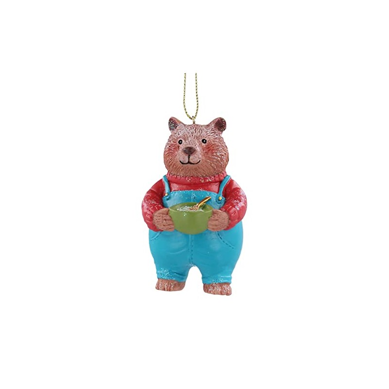 Gisela Graham Resin Bear with Porridge Christmas Tree Decoration