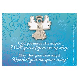 lapel pin Silver-Toned White Enamel Guardian Angel with Guardian Angel Message, 1 Inch