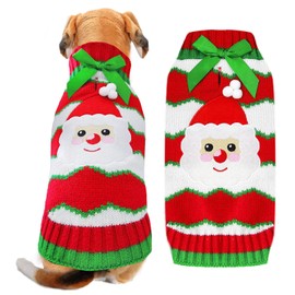 ABRRLO Christmas Dog Jumper Santa Claus Small Medium Large Pet Dress Red Jumper with Lead Hole Cat Jumper Pet Jumper Clothing (Sweater, L)