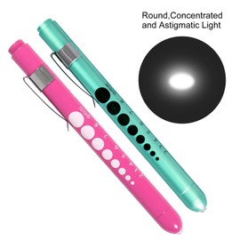 AOICRIE Medical Diagnostic Penlight, Pupil Light, Mini Reusable LED Pen Torch, Torch, Doctor Nurse, Emergency Pen Light with Engraving Gauge and Linea (Pink+Green)