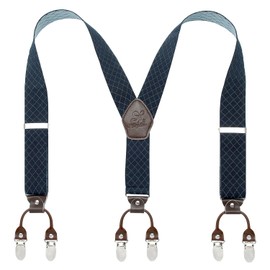 Kangdai Men's Braces, 6 clips, heavy duty, Y back, 10 colours, durable elastic adjustable braces, strong metal clips. -