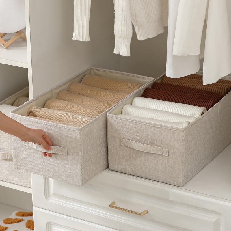 Linen Folding Storage Bins, 3 Pack Large Storage Baskets, Washable,