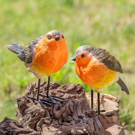 GloBrite Set of 2 Robin Garden Ornaments Outdoor | Bird Statue Garden Ornaments Outdoor, Resin Accessories, Realistic Garden Statues, Christmas Ornaments Gardening Gifts, Robin Gifts, Garden Decor