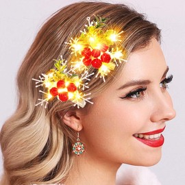BARTOSI Light Up Christmas Hair Clips LED Snowflake Hair Barrettes Berry Hair Pins Christmas Party Hair Accessories for Women (Pack of 2)