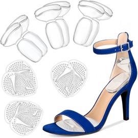 Plantillas de Gel para Mujer - Almohadillas para Tacones y Antepié, 6 Pares de Protectores para Zapatos, Cushiones de Silicona para Aliviar Dolor y Amortiguar Impacto en Tacones Altos (Transparente, Grande)