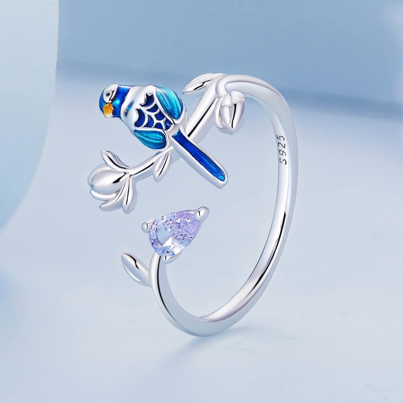 Sterling Silver Ring for Women Girls,Bird Adjustable Stackable Rings for