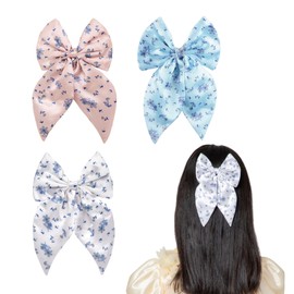 Radhu & Kabby Hair Bow Clip with Floral Ribbon Suits Every Hair Type | Comfortable Hair Accessories | Anti-Hair Breakage Hairclips | Fancy & Stylish | Same As Pic | Pack of 3