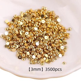 3500pcs Plastic Half Round Pearls Bead 3mm Gold Flatback Pearl Beads for Nail,Craft Decor