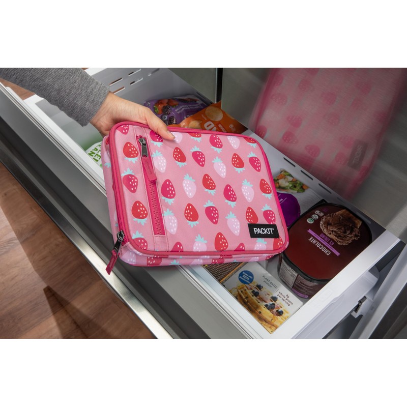 PackIt Freezable Classic Lunch Box, Sweet Strawberry, Built with ECOFREEZE