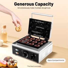 LIAPDG 1550w 110v Doughnut Baker Maker Machine, Double-Sided Heating Mini Donut Maker Machine 12 Holes Commercial Donut Machine for Home Bakery Dessert Shop, Non-stick Coating