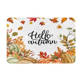 Remzoke Fall Pumpkin Bath Mat for Bathroom Pumpkin Maple Leaves Non-Slip Soft Bath Rugs Hello Autumn Bathroom Shower Bath Mats Kitchen Floor Rugs 24 X 16 Inch