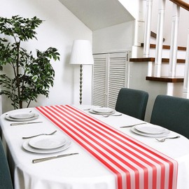 Souhgaue 6 Pieces Striped Table Runner Wedding Polyester Table Decor Red White Striped Design Tablecloth Decor 12 x 108 Inch