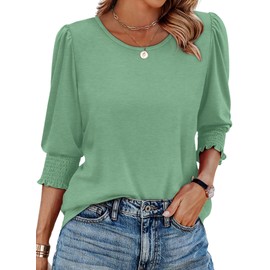 Beach Vacation Clothes for Women 2025 Summer Tops for Women Trendy 3/4 Sleeve Business Casual Outfits Green 2XL