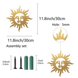 CREATCABIN Sun Metal Wall Art Sunburst Wall Decoration Iron Wall Signs Metal Ornament Sculpture for Balcony Garden Home Living Room Bedroom Outdoor Decoration Gold 30 cm