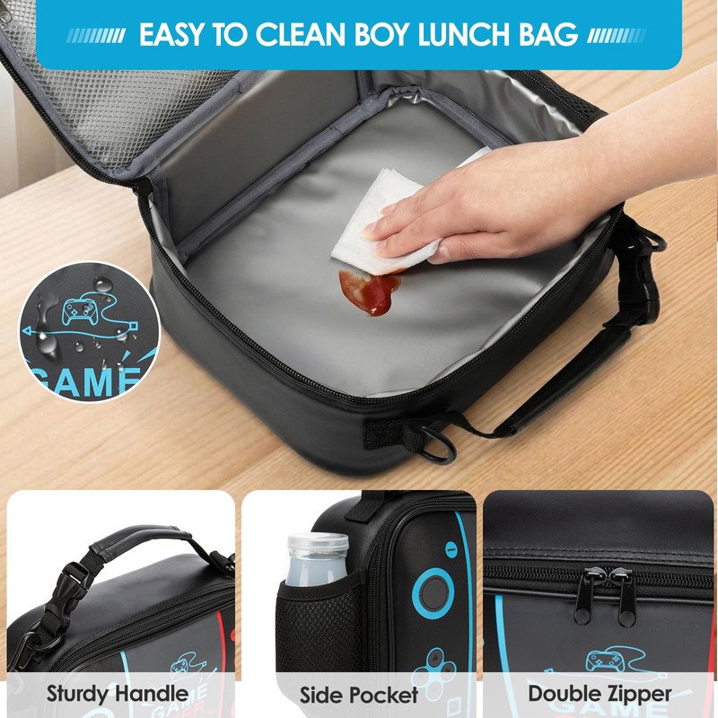 Gamer Lunch Box for Boys Kids, Large Capacity Insulated Lunch