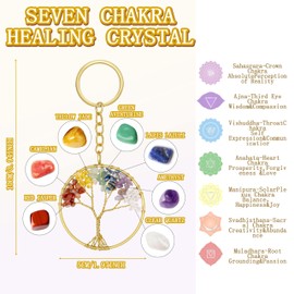 QINJIEJIE Tree of Life Keyring 7 Chakra Healing Crystals Tumbled Stone Crystal Keyrings Car Gifts for Women Friends Meditation Energy Balancing