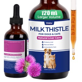 Wellix 120ml Milk Thistle for Cats & Dogs, Advanced Formula with Astaxanthin for Detox and Antioxidant, Dog Liver Supplement, Chicken Flavor Milk Thistle Liquid