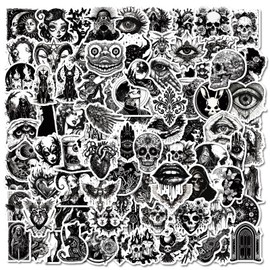 100 PCS Gothic Stickers Pack,Cool Goth Stickers for Adults Teens,Black White Skull Stickers for Water Bottle Laptop Skateboard Luggage
