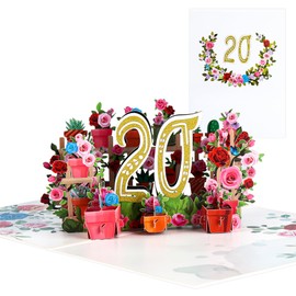 20th Anniversary Pop Up Card, Birthday Card, 20th Wedding Anniversary Card, Flower Pop Up Greeting Cards, 3D Pop Up Card Birthday Greeting Card for Women Moms Wife Men Friends