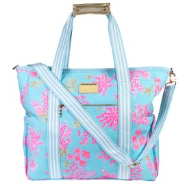 Lilly Pulitzer Blue Beach and Picnic Cooler, Insulated Bag with Adjustable Shoulder Strap and Zipper, Large Soft Cooler for Groceries or Travel (Royal Coral)