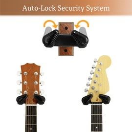 Guitar Wall Mount 2 Pack, Auto Lock Black Walnut Wood Guitar Hanger, Guitar Wall Hangers, Guitar Holder Hook Wall Stand for Classical, Acoustic, Electric Guitar, Banjo, Bass, Gift for Guitar Player