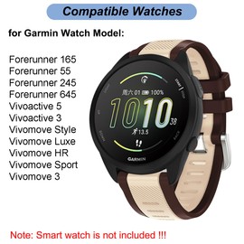 Watch Band for Garmin Forerunner 165/55/245/645, Vivoactive 5/3, Vivomove Style/Luxe/HR/Sport - 20mm Quick Release Soft Silicone Replacement Band Watch Strap (Khaki/Brown)