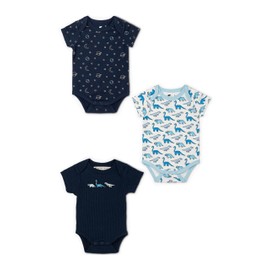 MONICA + ANDY Short Sleeve Jack & Jill Bodysuit 3-Pack, Size 12-18M, Dinosaur & Space Print, 100% Organic Baby Clothes for Boys & Girls, Sustainable Super Soft Cotton, Newborn, Infant & Toddler Sizes