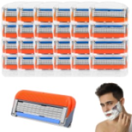 TKGEOUE Pack of 24 Fusion 5 Razor Blades, Manual Blade Barber, Replacement Blades for Wet Razor Men, Razor Blades, for Cleaning Beard and Body Hair, Easy to Shave, Red