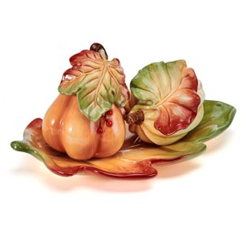 Fitz and Floyd Fall Harvest Salt and Pepper Shaker with Tray, 3 Piece Set