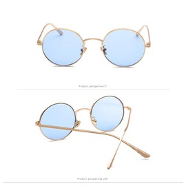WDZAYXC Retro Round Metal Frame Sunglasses for Men and Women, UV400 Protection, Gold/Blue