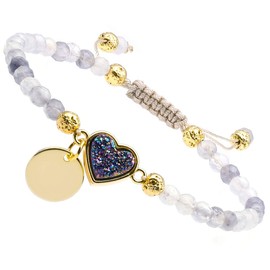 Nupuyai Women's Yoga Bracelet Jewellery Sparkling Crystal Heart with Stone Beads Bracelet for Chakra Healing and Meditation, Stone Metal, Crystal