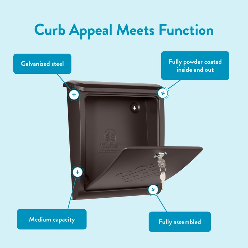 Architectural Mailboxes Bordeaux™ Locking, Wall-Mounted Mailbox for Outside, Decorative Metal