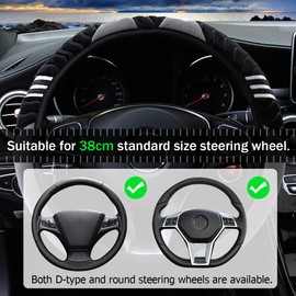JNNJ Non-Slip Steering Wheel Cover, Car Steering Wheel Cover, Winter Warm Steering Wheel Protector, Steering Wheel Cover, Winter, Plush Steering Wheel Cover, Universal Vehicle Interior (Grey)