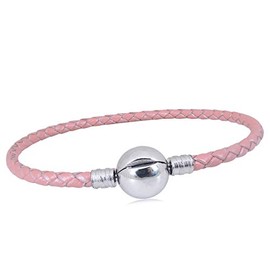 KunBead Jewelry Daughter Grandma Pink Leather Bead Charms Bracelets for Jewellery Making Snake Chain Bracelet