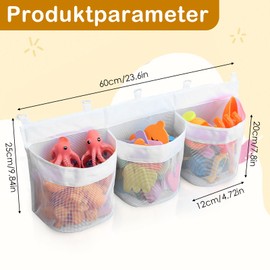 CIGTSICO Bath Toy Storage Bag, Bath Toy Storage with 3 Compartments, Bath Toy Storage and Sorting, Plenty of Space of Toys for Baths (White)