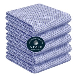HEIRLOOM COMFORT Indigo Blue Honeycomb Kitchen Towels 5 Pack, 16x26 Inch, 100% Cotton, Quick Dry, Soft & Absorbent Dish Towels for Cleaning, Wiping, Kitchen Chores & Restaurant or Catering Use