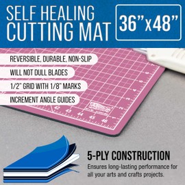 U.S. Art Supply 36" x 48" Self-Healing Cutting Mat 5-Ply - Double-Sided Pink/Blue Craft Mat, Non-Slip Cutting Mats for Crafts, Sewing, Quilting, Scrapbooking