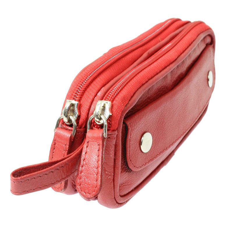 Soft Red Goat Leather Double Spectacle Glasses Case with Belt